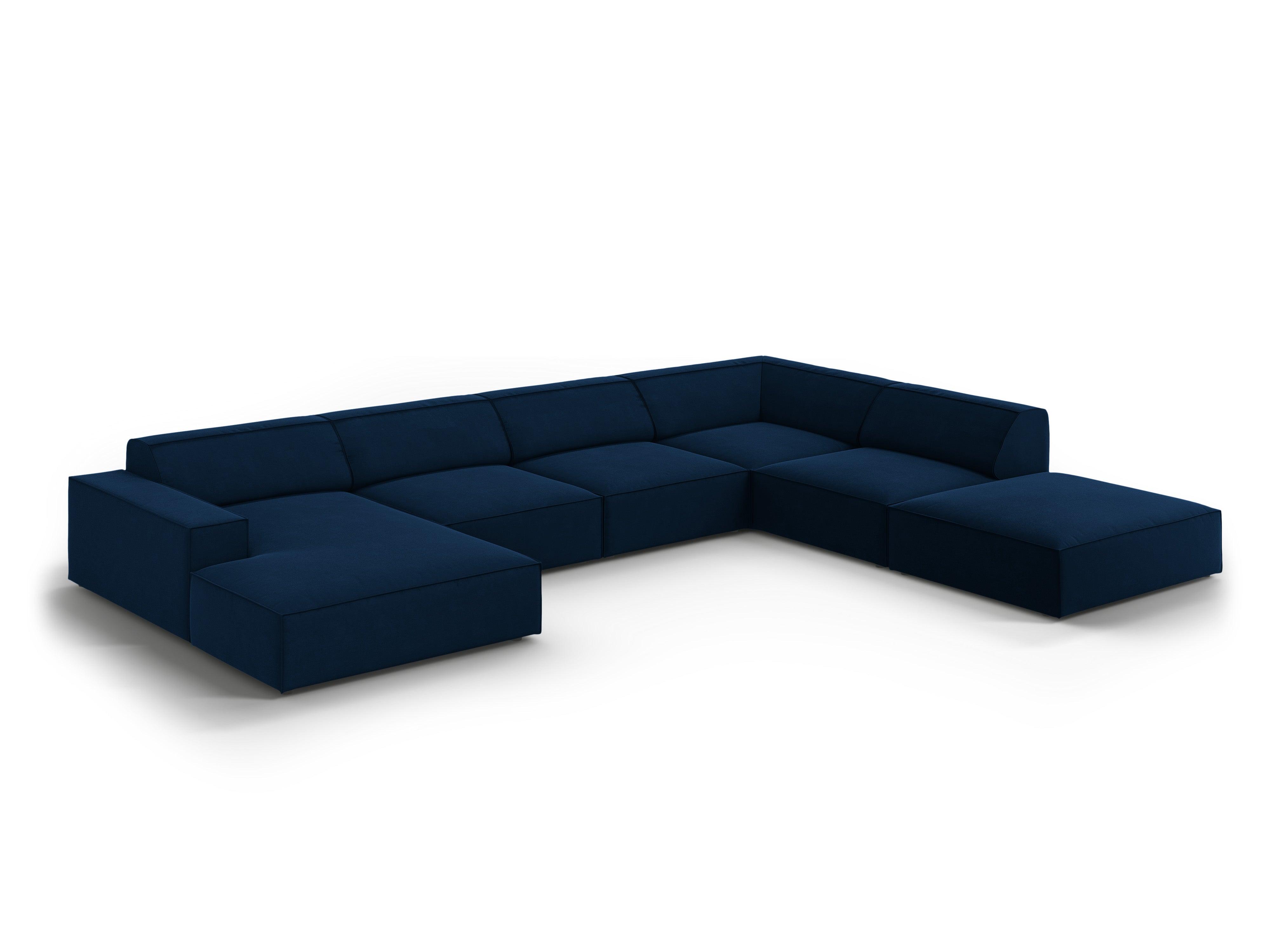 Sofa panoramiczna aksamitna prawostronna JODIE granat królewski Micadoni    Eye on Design