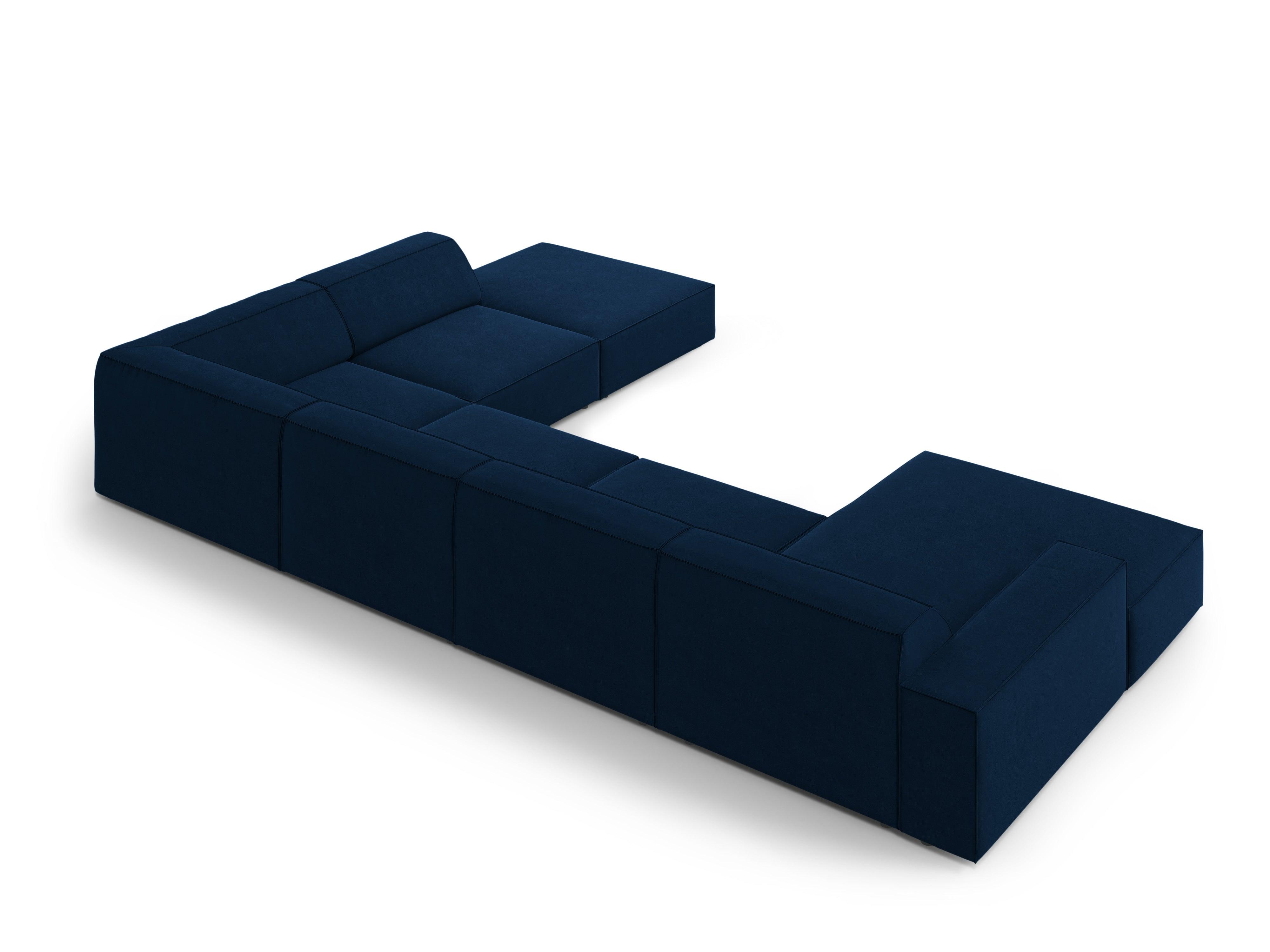 Sofa panoramiczna aksamitna prawostronna JODIE granat królewski Micadoni    Eye on Design