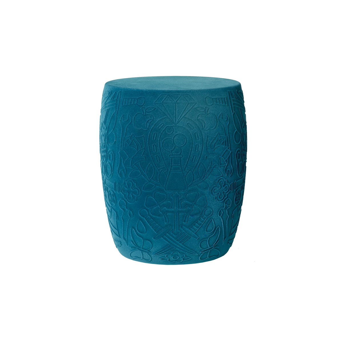 Stołek i stolik boczny MEXICO VELVET niebieski BRAK U PRODUCENTA Qeeboo    Eye on Design