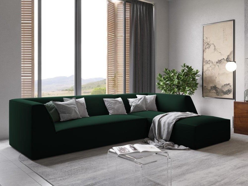 Narożnik aksamitny 4-osobowy prawostronny RUBY butelkowa zieleń Micadoni    Eye on Design