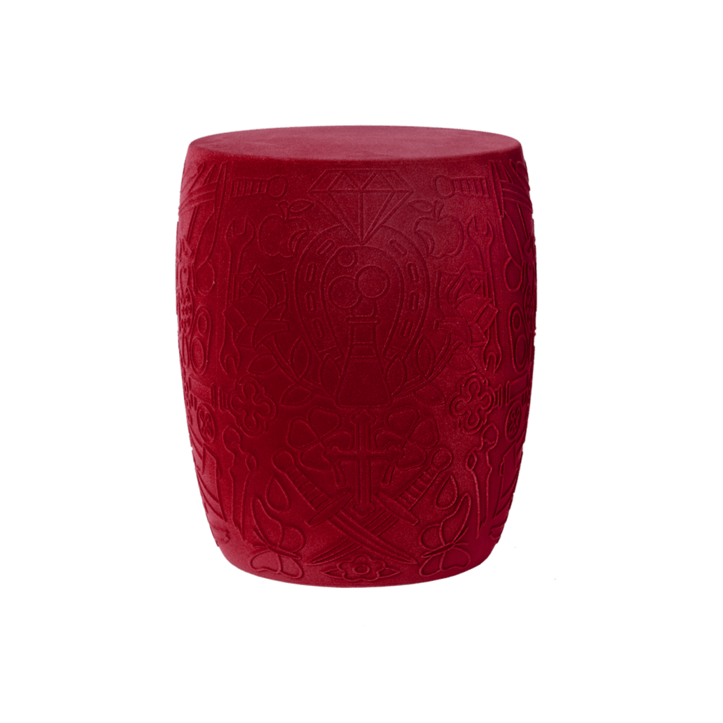 Stołek i stolik boczny MEXICO VELVET czerwony Qeeboo    Eye on Design