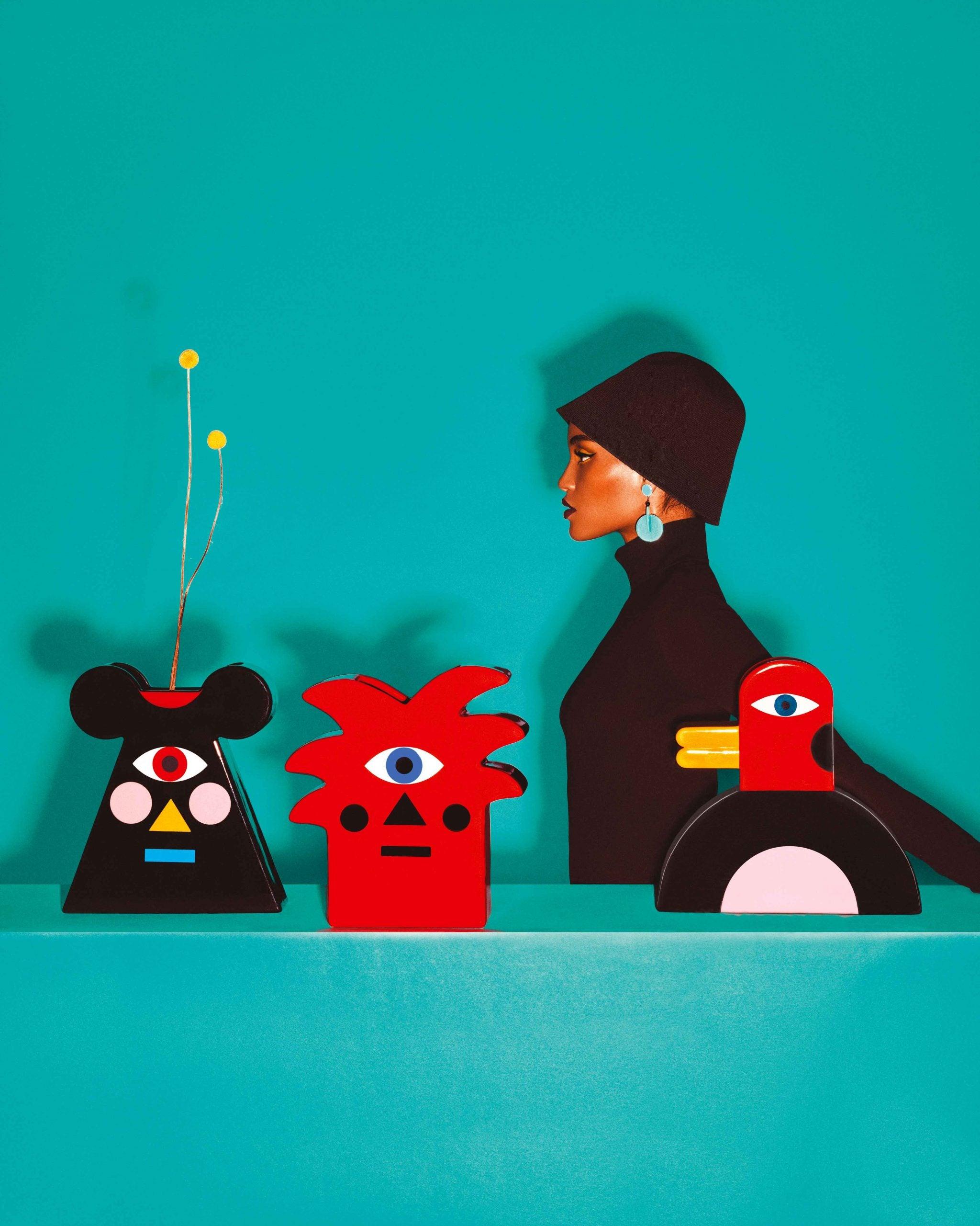 Wazon BEATIFUL FACE czarny Qeeboo    Eye on Design